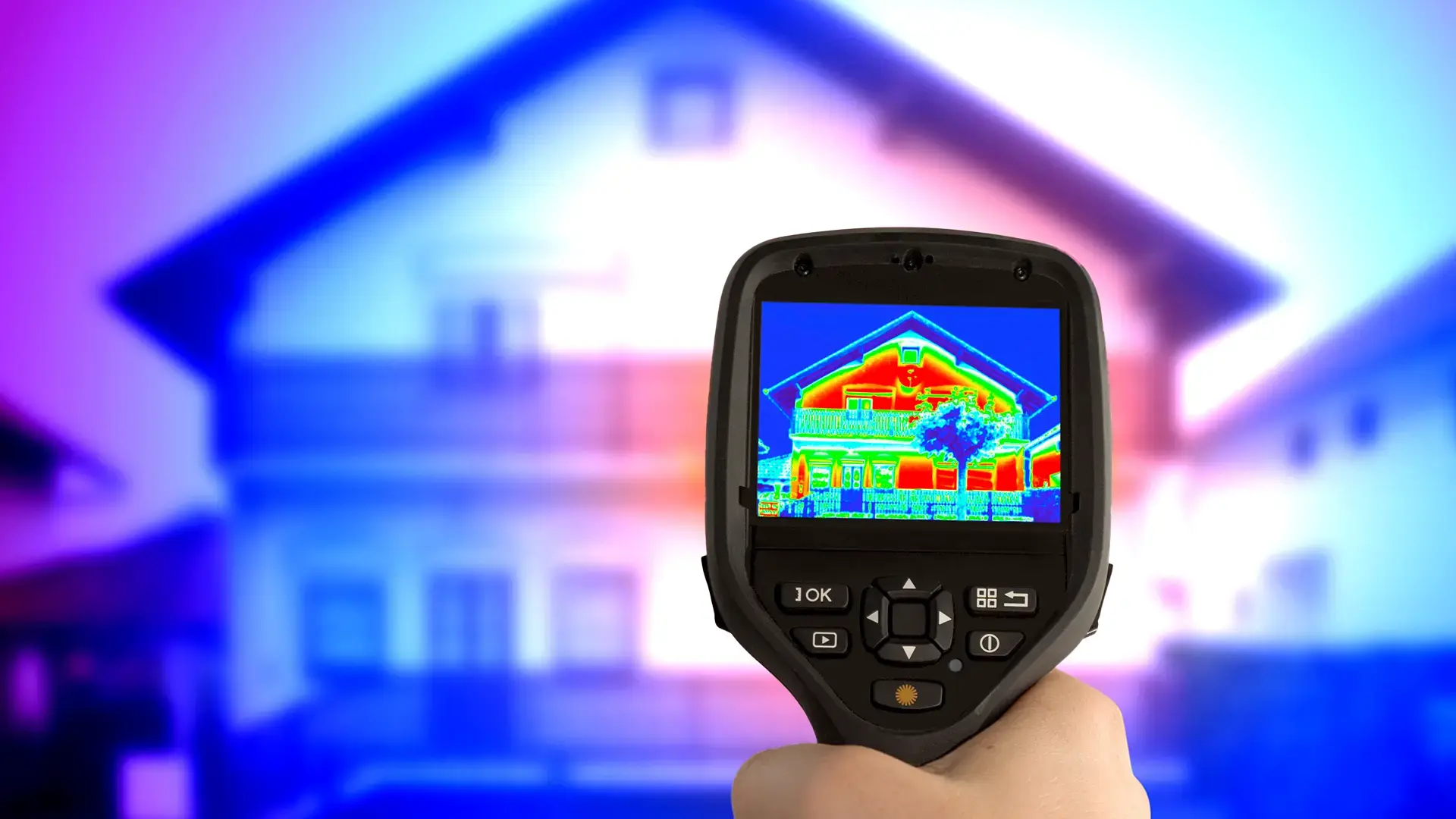 Testing home energy efficiency by using a thermal imaging camera