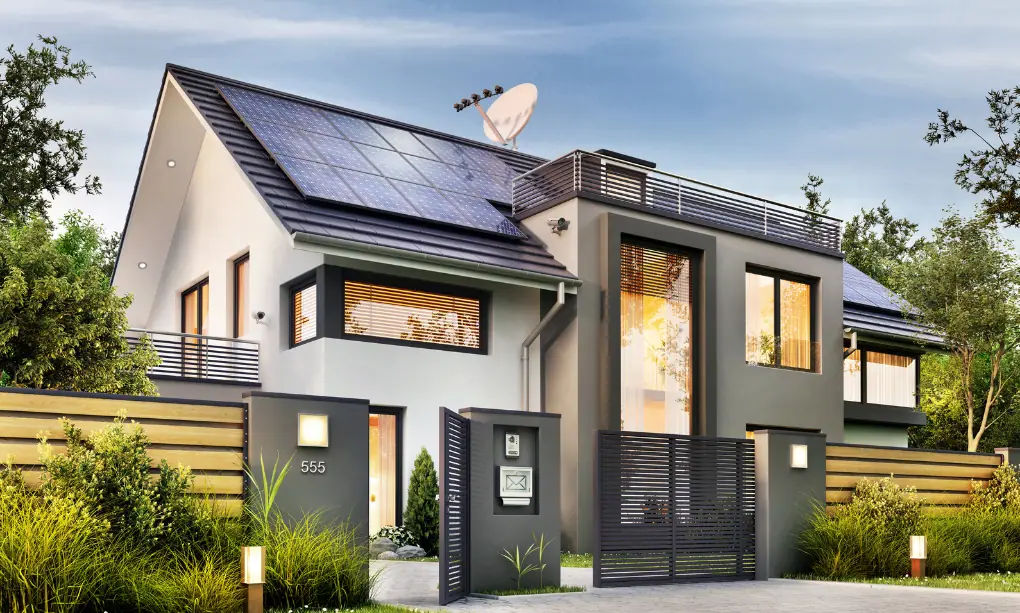 House with solar panels on roof