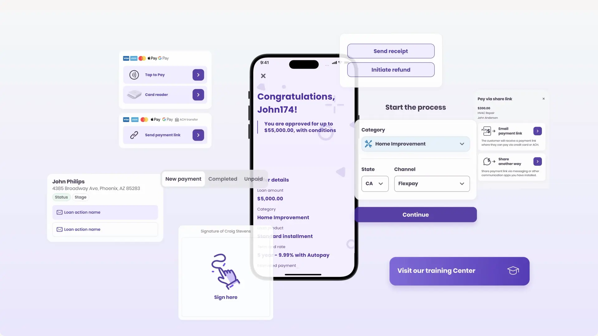 Multiple GoodLeap Payments UX screens